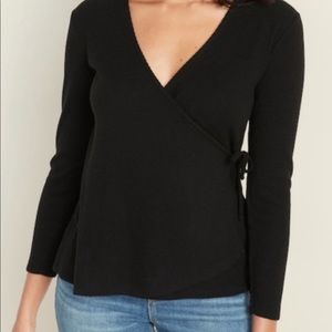 NWOT- Old Navy Black Rib Knit Wrap Front Top